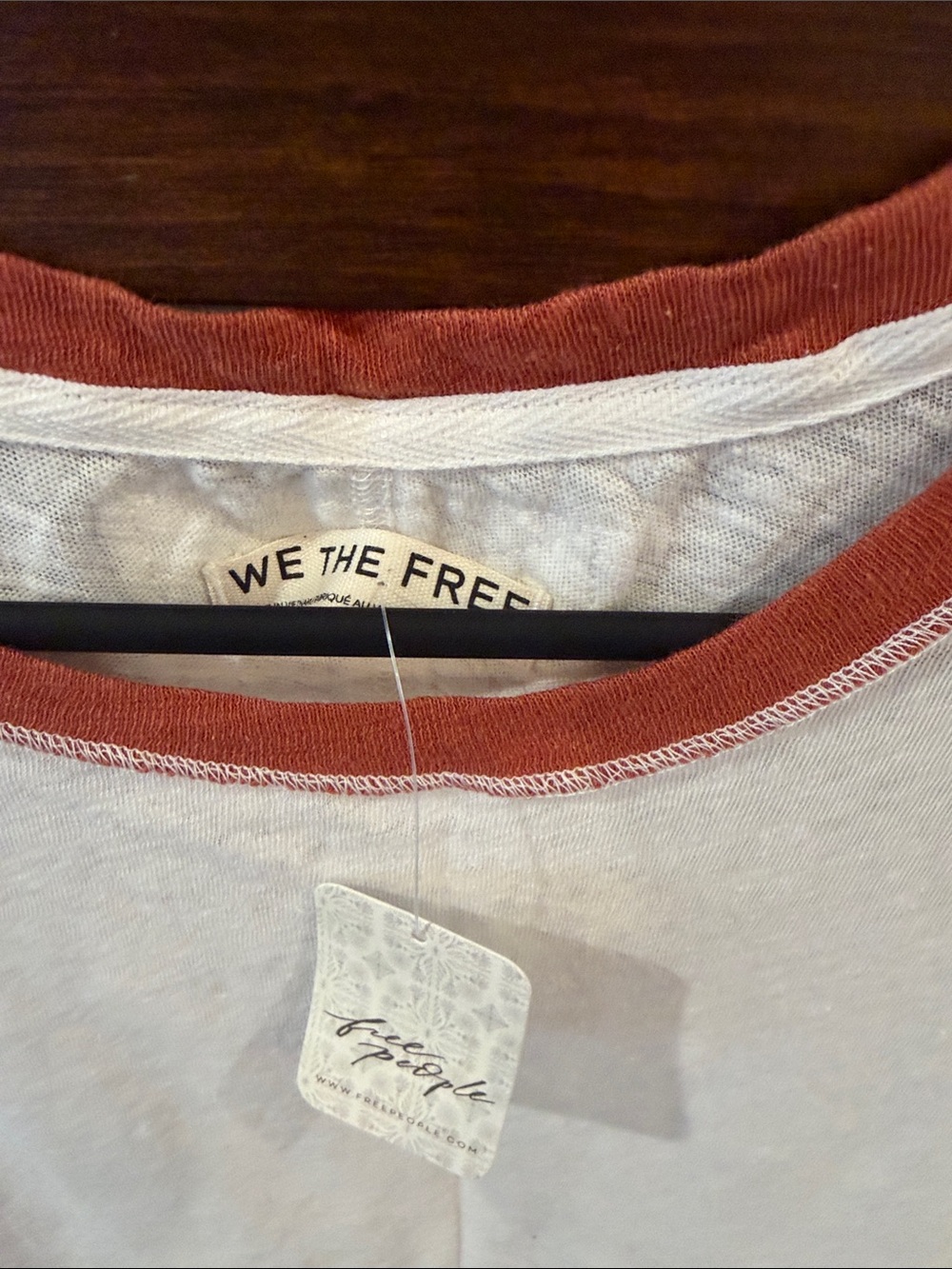 We The Free Cream Short Sleeve Tee with Rust Neck Trim - Picture 2 of 7